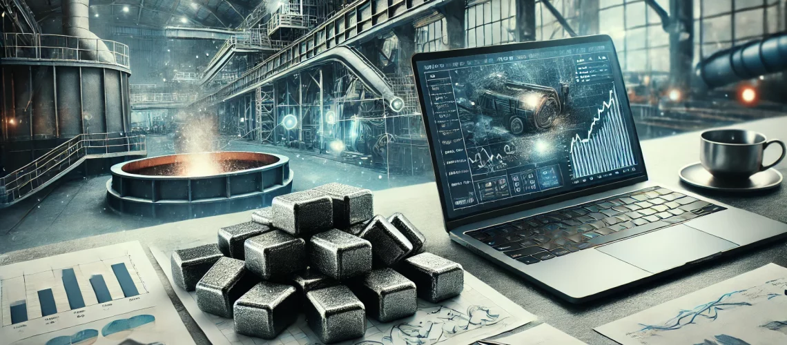 DALL·E 2024-11-25 14.07.01 - A realistic image capturing the essence of ferrosilicon trading, with industrial and financial elements. The foreground features ferrosilicon pieces o