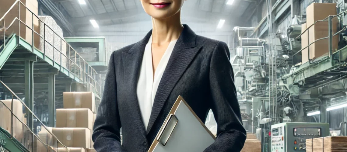 DALL·E 2025-07-29 23.23.45 - A realistic portrait of a Chinese female entrepreneur in her 50s, representing Zhang Yin, the 'Paper Queen' of China. She is standing confidently in a